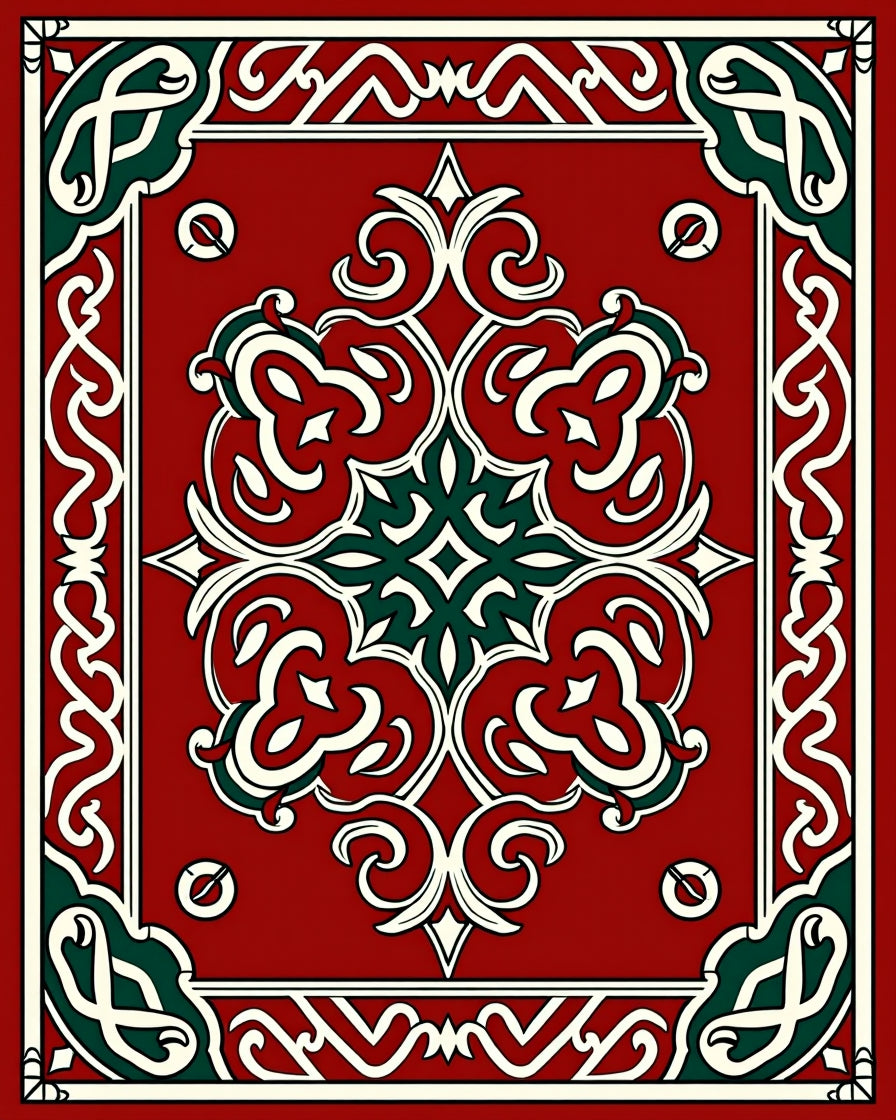 Crimson Red Ornate Scrollwork Rug