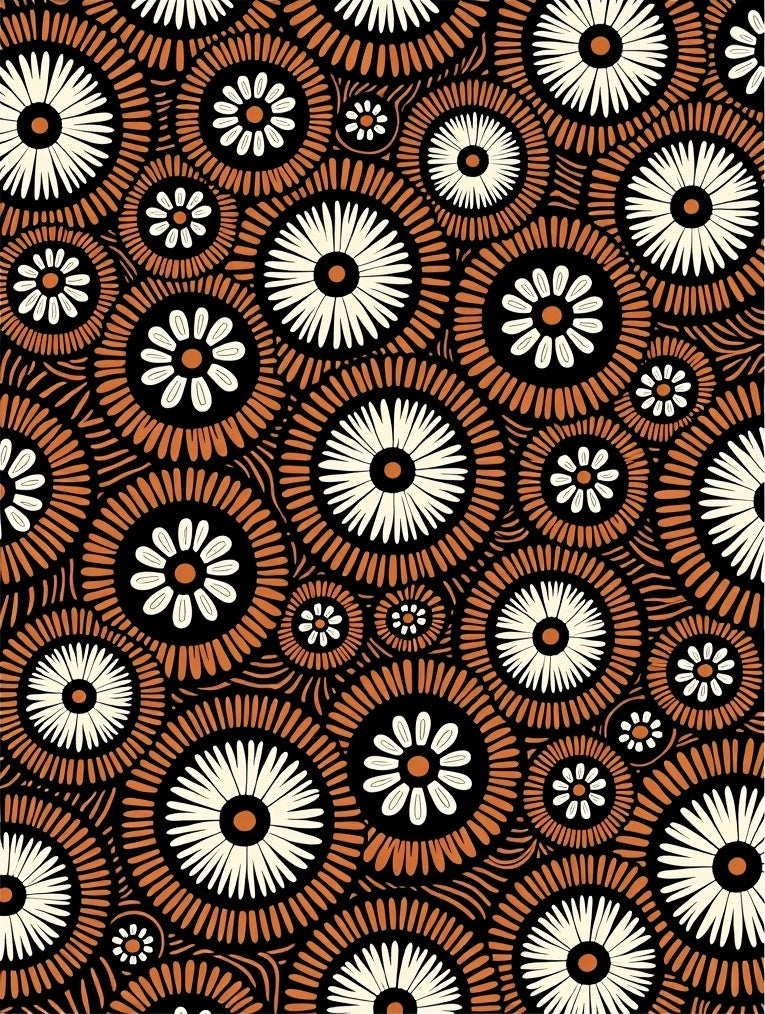 Rustic Orange Cream Floral Burst Rug