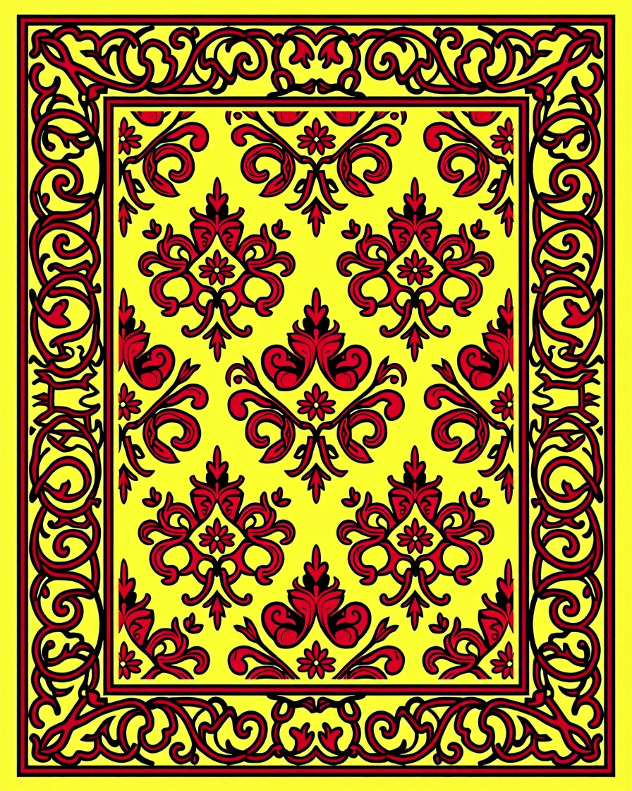 Scarlet Red Floral Border Medallion Rug
