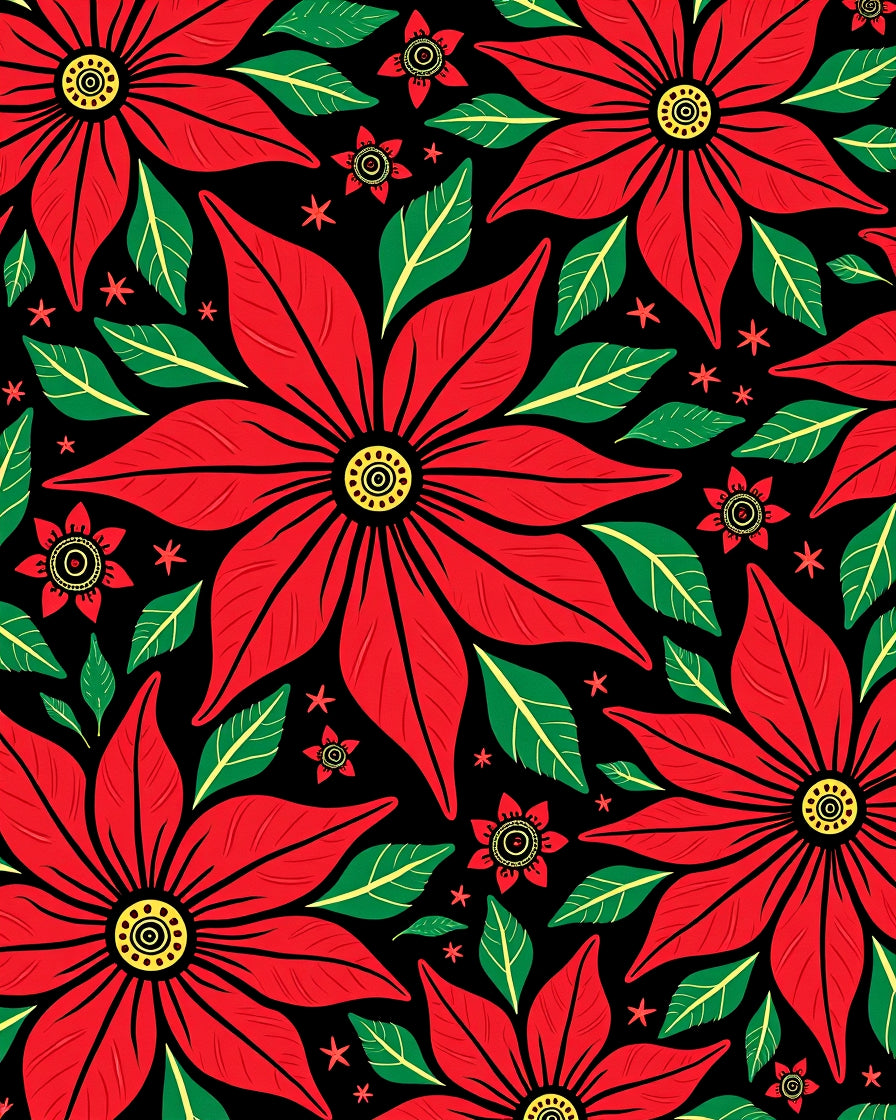 Red Poinsettia Floral Artwork Rug
