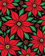 Red Poinsettia Floral Artwork Rug