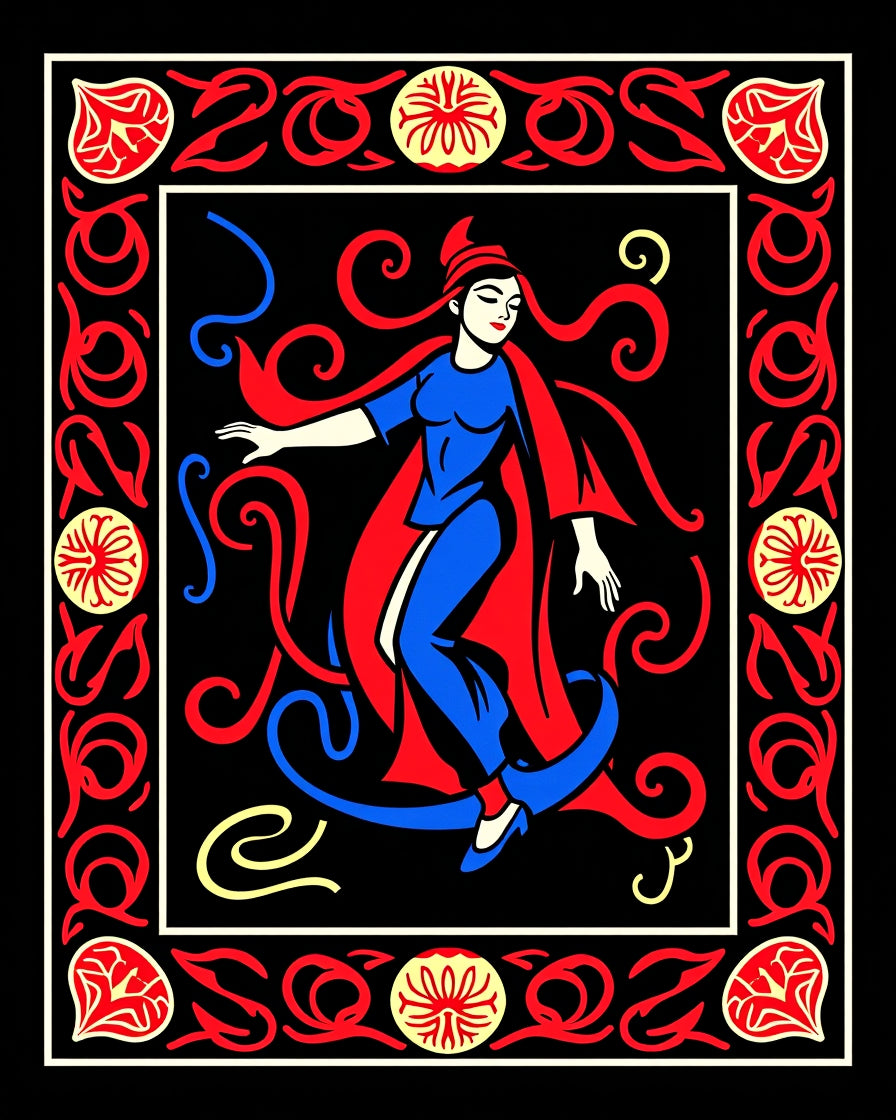Crimson Blue Dancer With Red Accents Rug