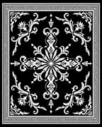 Black White Damask Scrollwork Medallion Rug