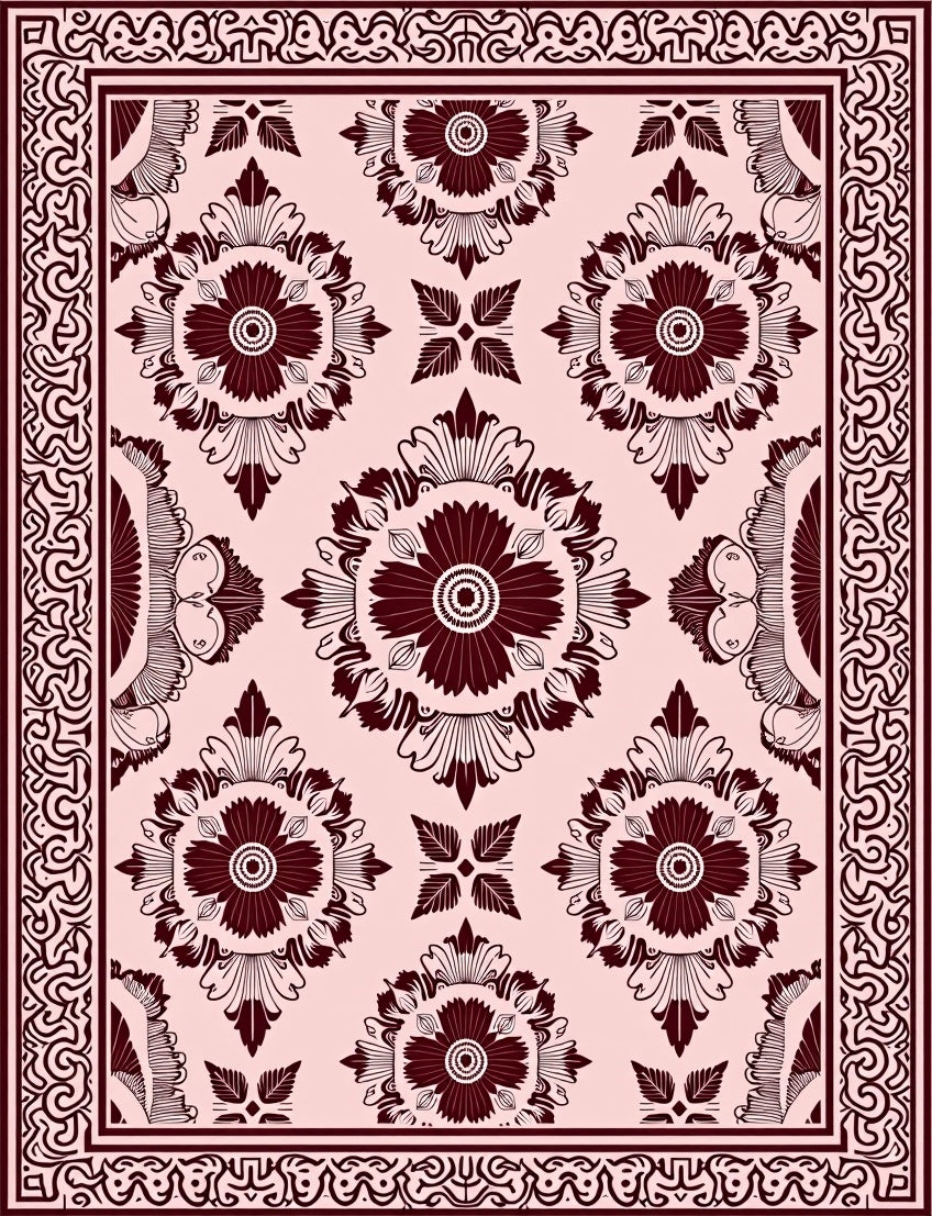 Burgundy Floral Medallion Lattice Rug