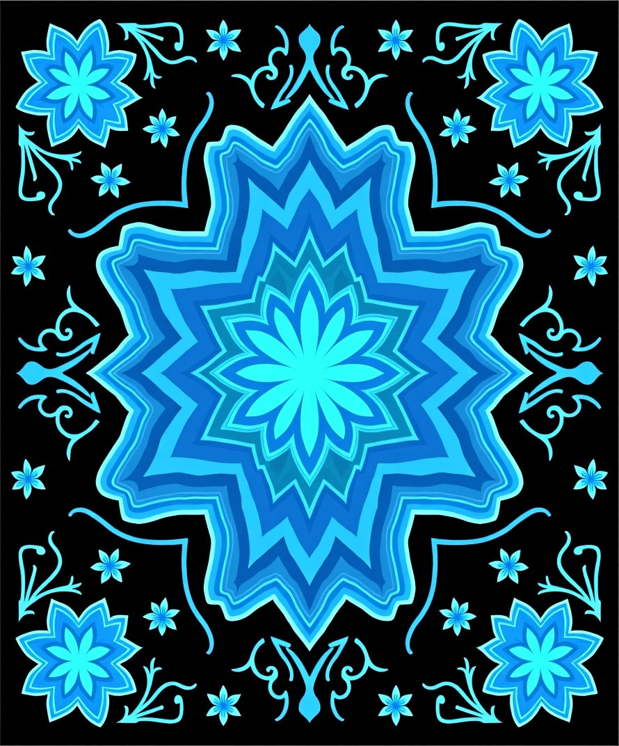Azure Blue Starburst Floral Mandala Rug