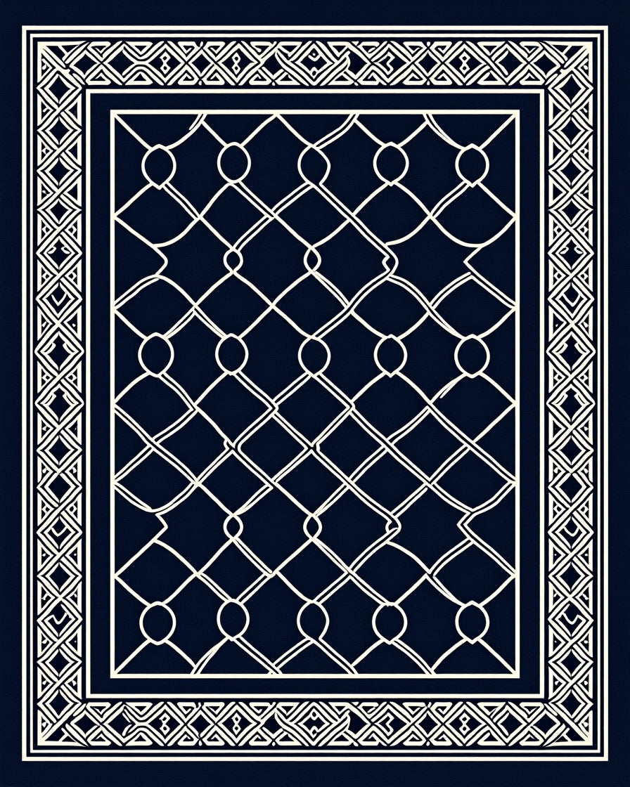 Navy White Interlocking Chain Link Rug