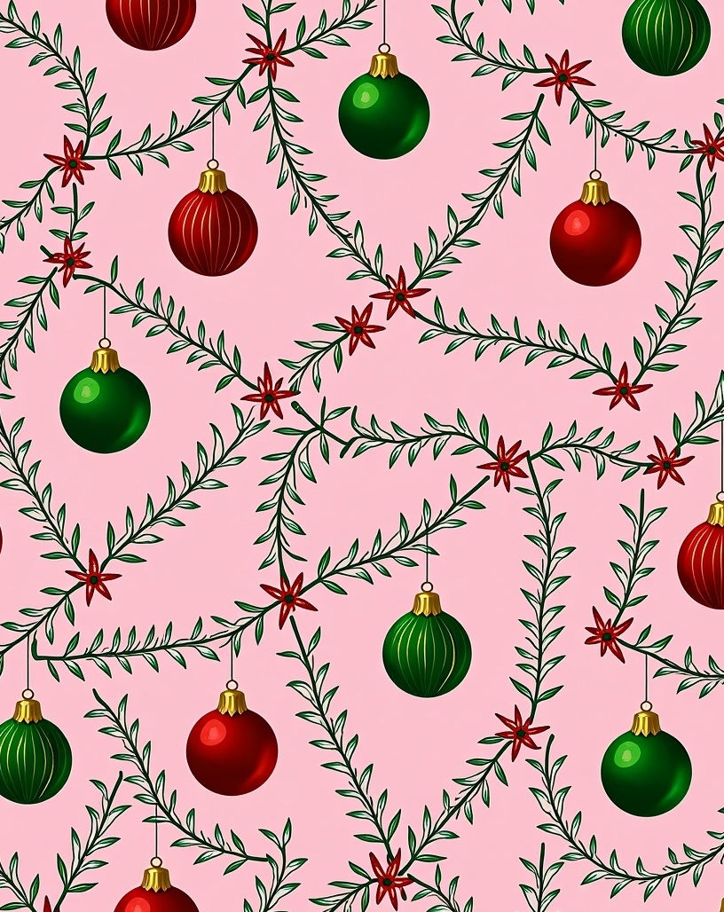 Green Red Holiday Ornaments Garland Rug