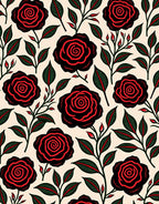 Vintage Red Black Floral Vine Rug