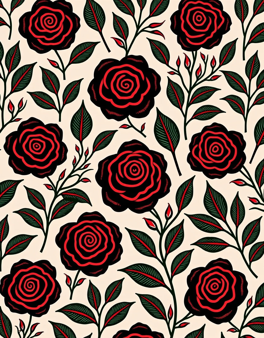 Vintage Red Black Floral Vine Rug