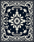 Dark Navy Ivory Scrollwork Medallion Rug