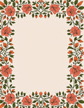 Coral Floral Vine Border Rug