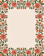 Coral Floral Vine Border Rug