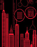 Red Cityscape Geometric Skyscrapers Rug