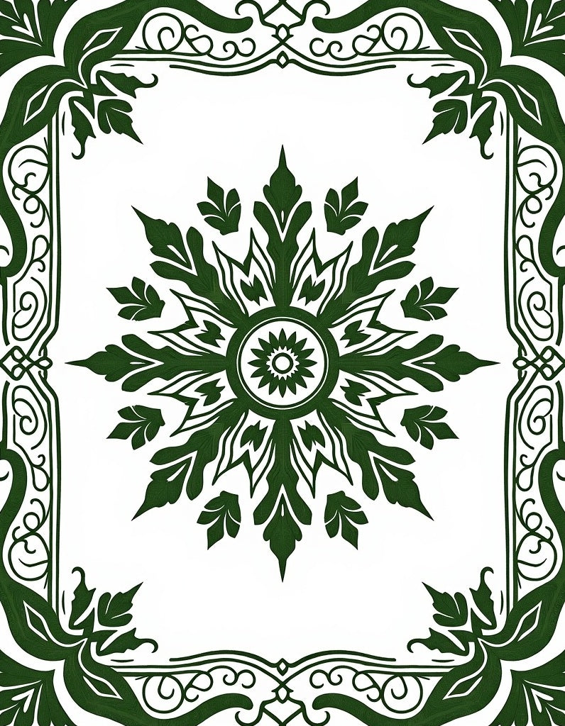 Deep Green Floral Medallion Frame Rug