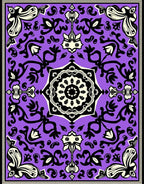 Purple Black White Floral Medallion Rug