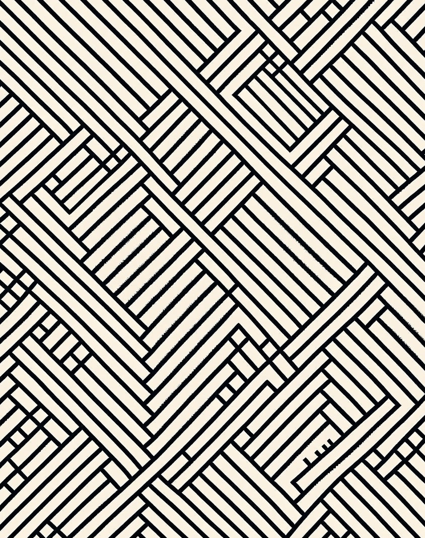 Cream Black Intersecting Lines Rug