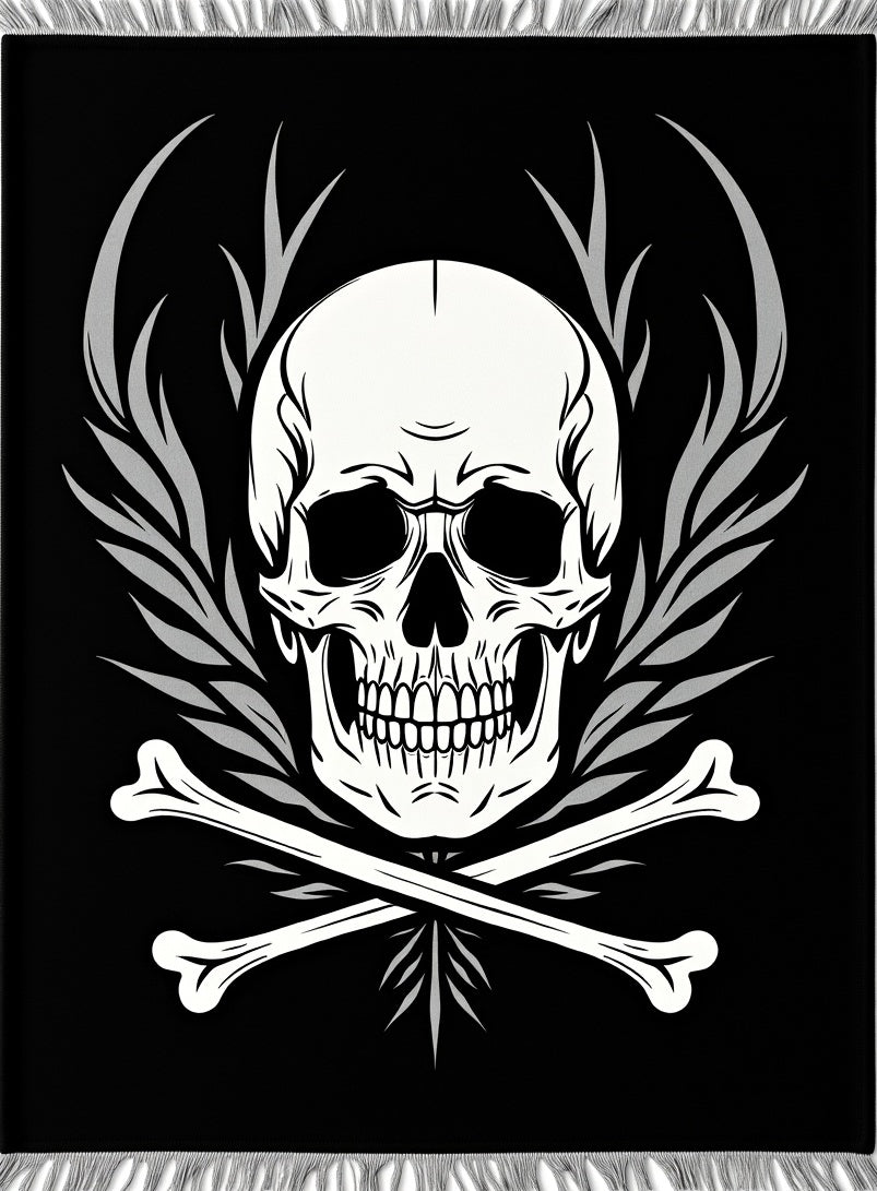 Monochromatic Skull Crossbones Winged Rug