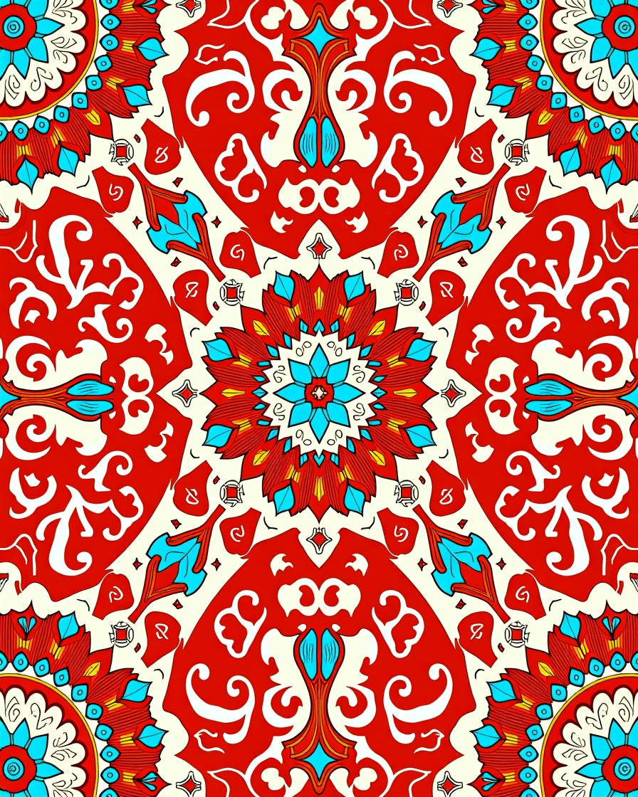 Vibrant Red Medallion Floral Scroll Rug