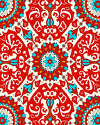 Vibrant Red Medallion Floral Scroll Rug