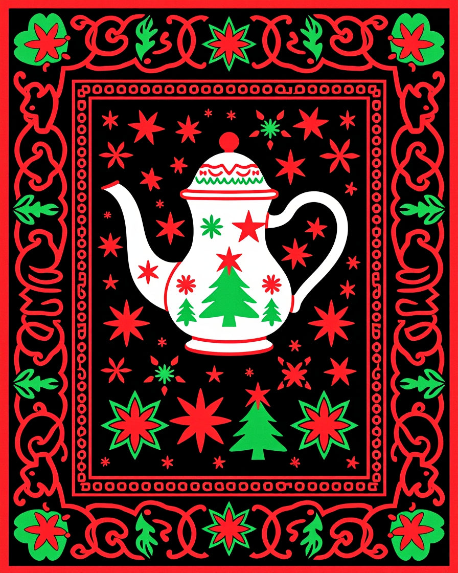 Retro Teapot Star Christmas Accent Rug