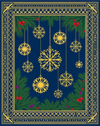 Festive Golden Snowflake Navy Christmas Rug
