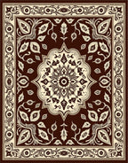 Ornate Brown Floral Medallion Arrangement Rug