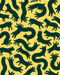 Dark Green Whimsical Animals Yellow Background Rug