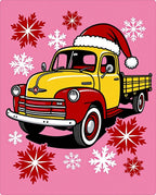 Vintage Yellow Red Snowfall Truck Rug