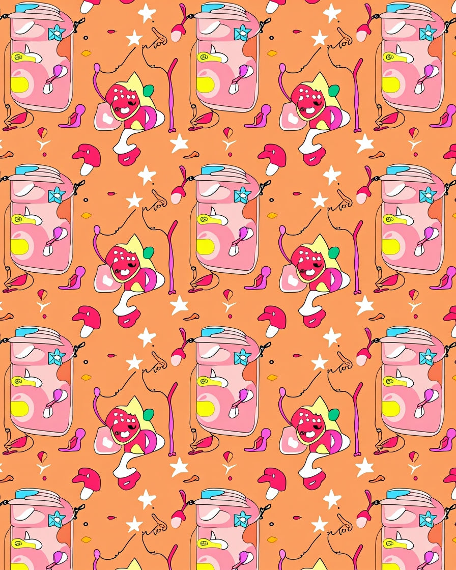 Whimsical Pink Jar Cartoon Characters Orange Rug