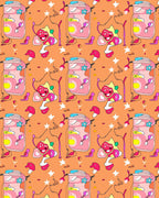 Whimsical Pink Jar Cartoon Characters Orange Rug