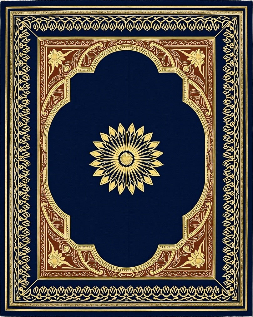 Gold Sunburst on Navy Traditional Medallion Rug