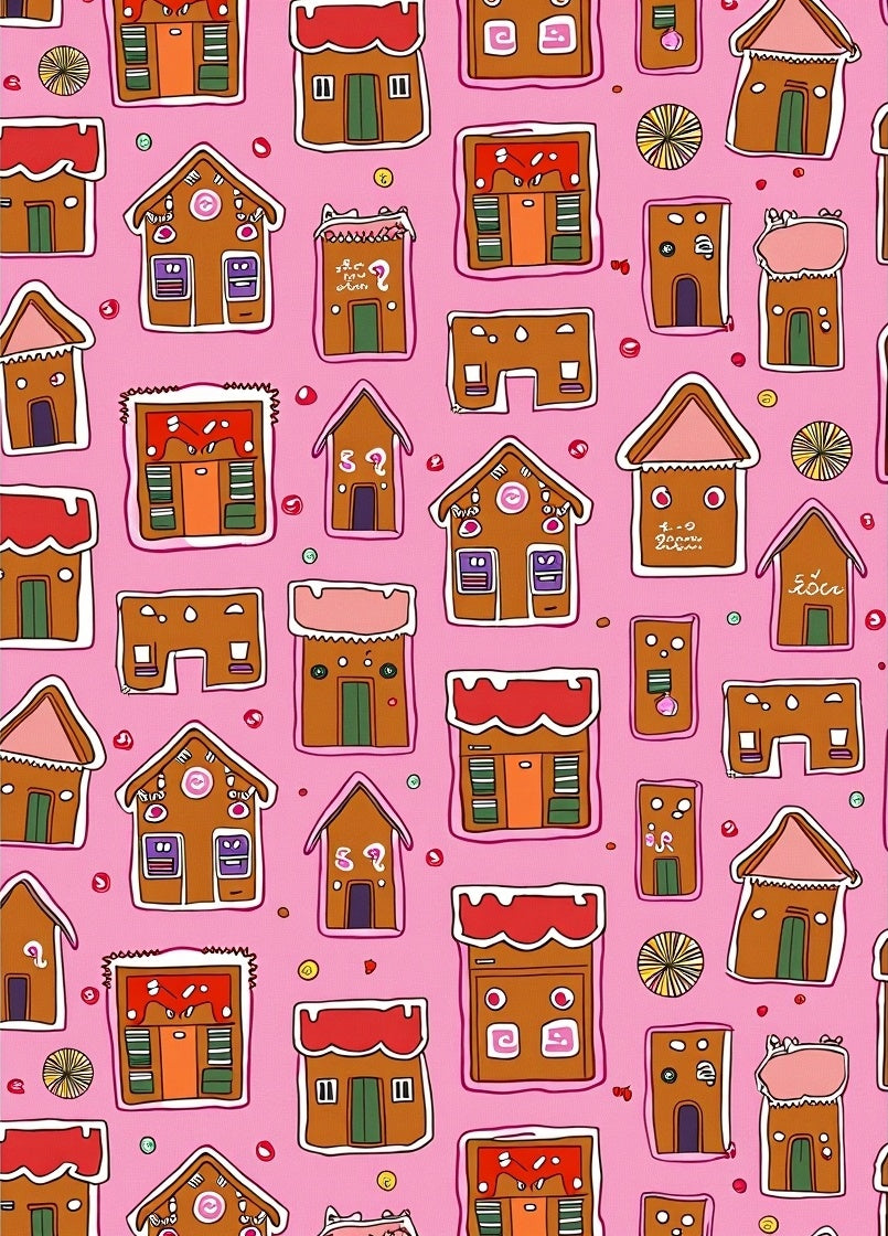 Pink Gingerbread Houses All-Over Rug