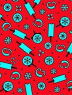 Crimson Aqua Lollipop Snowflake Scatter Rug