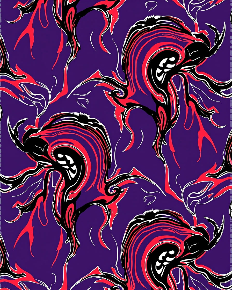 Bold Black Red Swirl Abstract Rug
