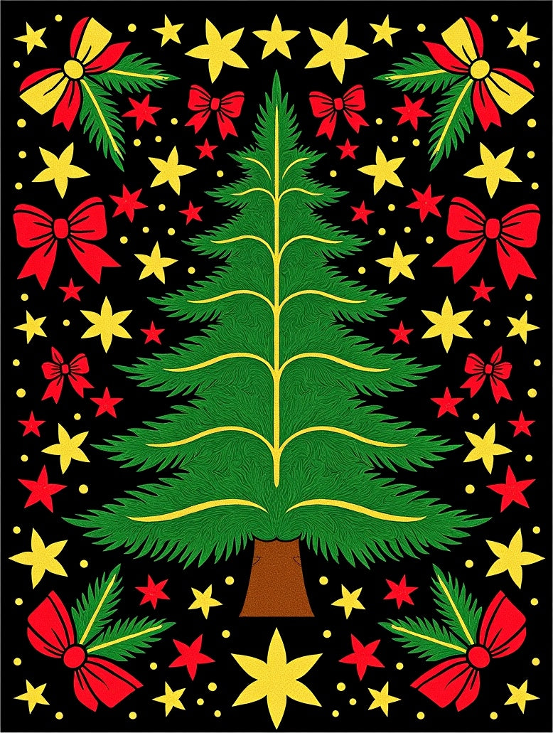 Festive Christmas Tree Red Bow Star Rug