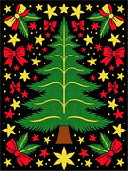 Festive Christmas Tree Red Bow Star Rug
