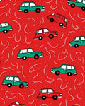 Red Teal Cars Whimsical Motion Rug