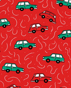 Red Teal Cars Whimsical Motion Rug