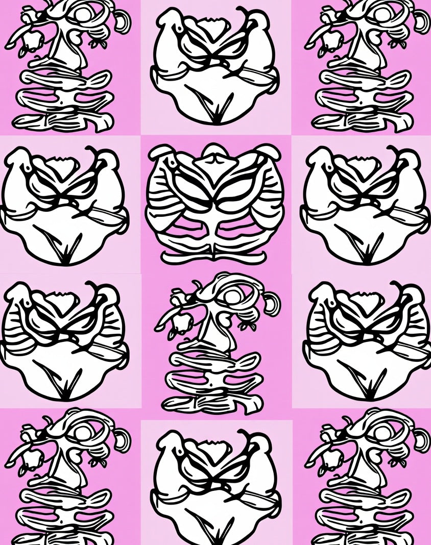 Pink Abstract Figure Grid Rug