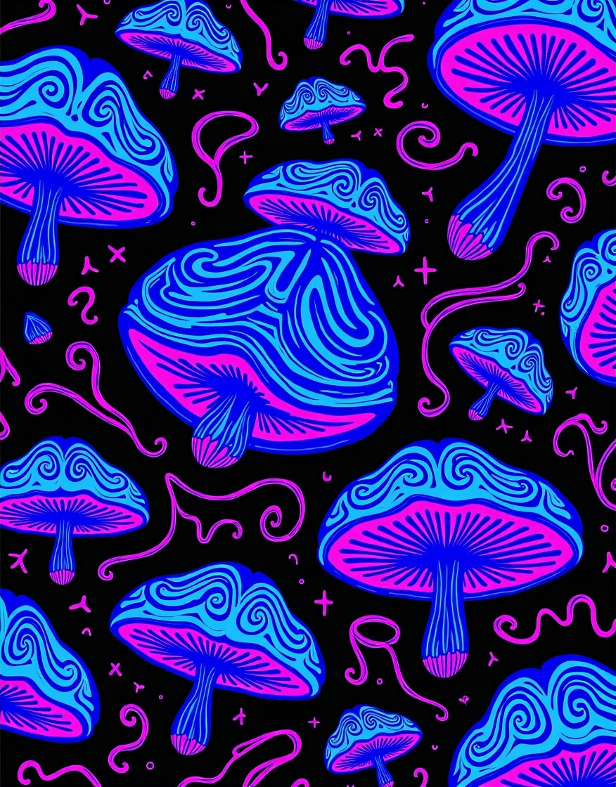 Psychedelic Neon Mushroom Swirl Rug