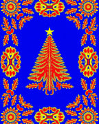 Vibrant Red Christmas Tree Border Rug