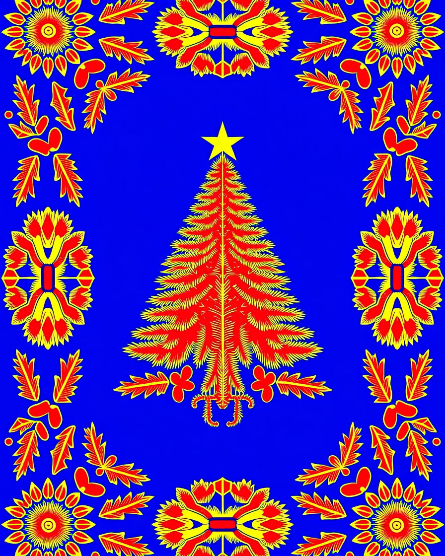 Vibrant Red Christmas Tree Border Rug