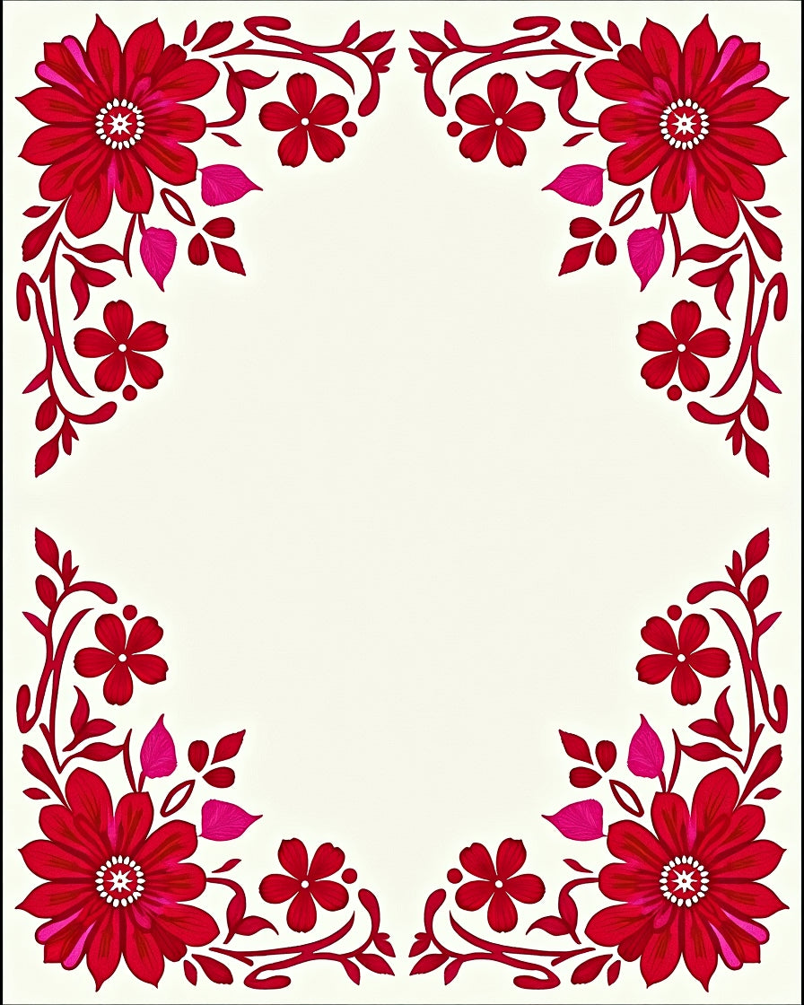 Crimson floral border red vines Rug