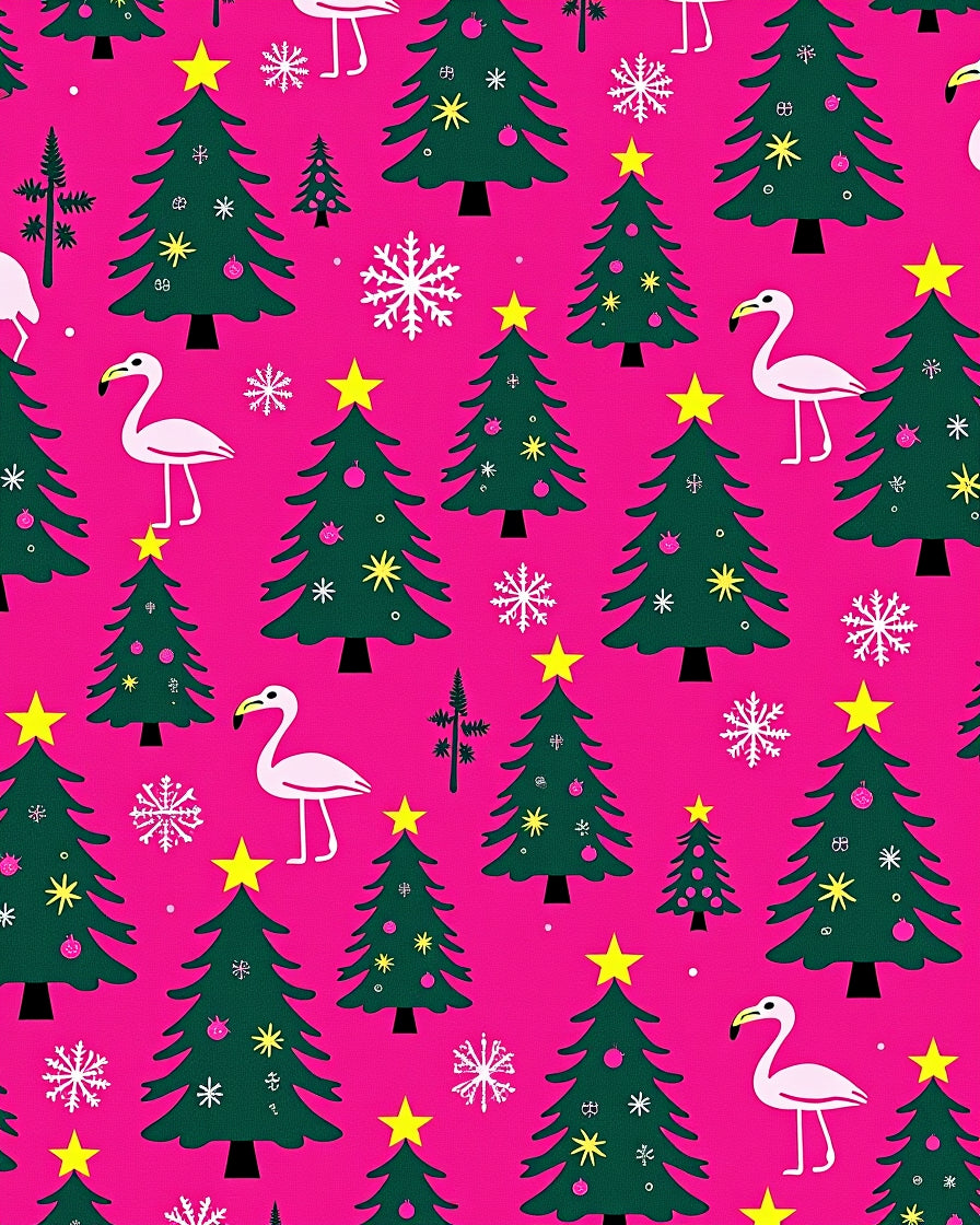 Pink Christmas Trees Flamingos Snowflakes Rug