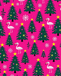Pink Christmas Trees Flamingos Snowflakes Rug