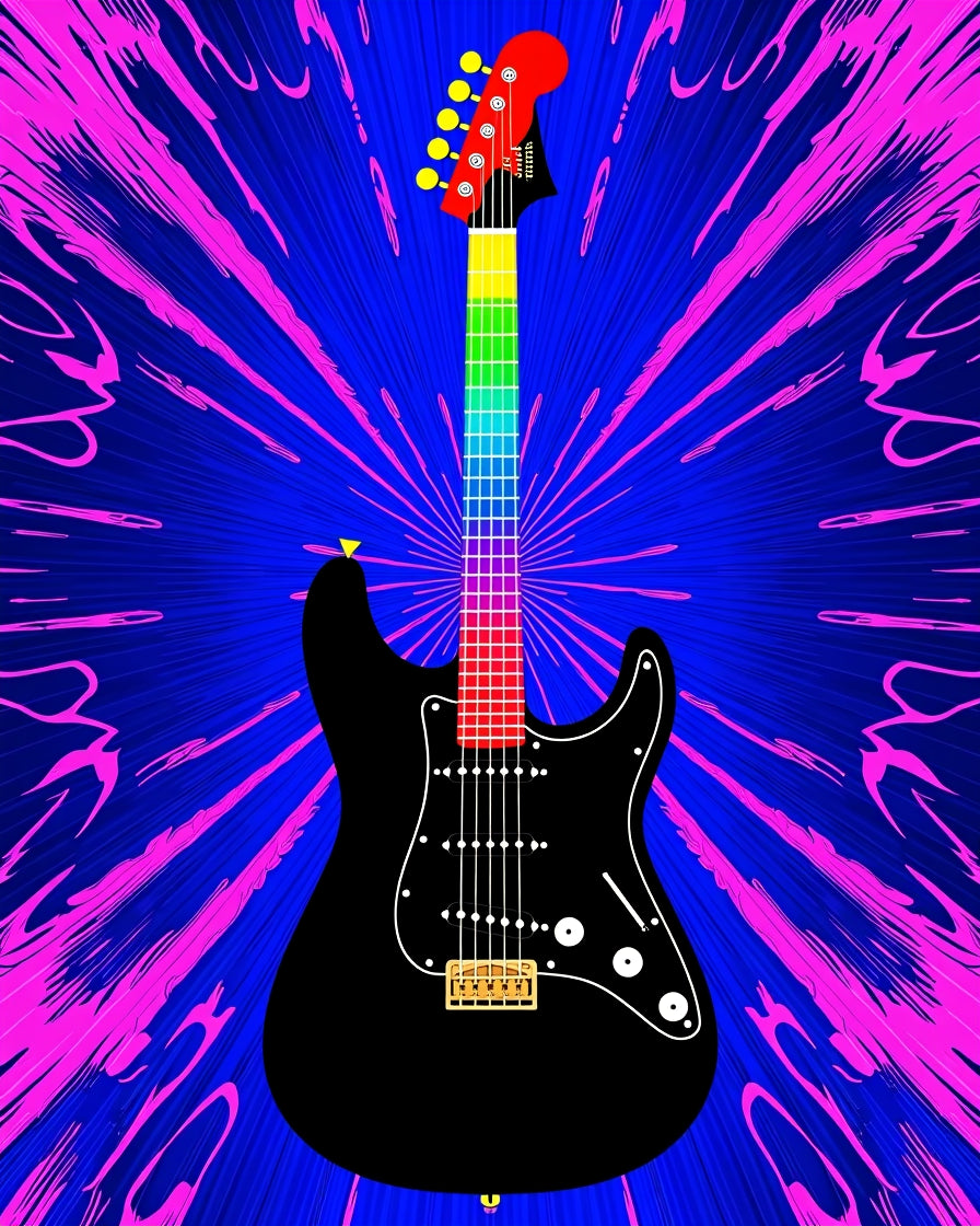 Vibrant Black Rainbow Guitar Burst Rug
