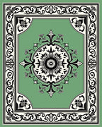 Sage Green Floral Medallion Border Rug
