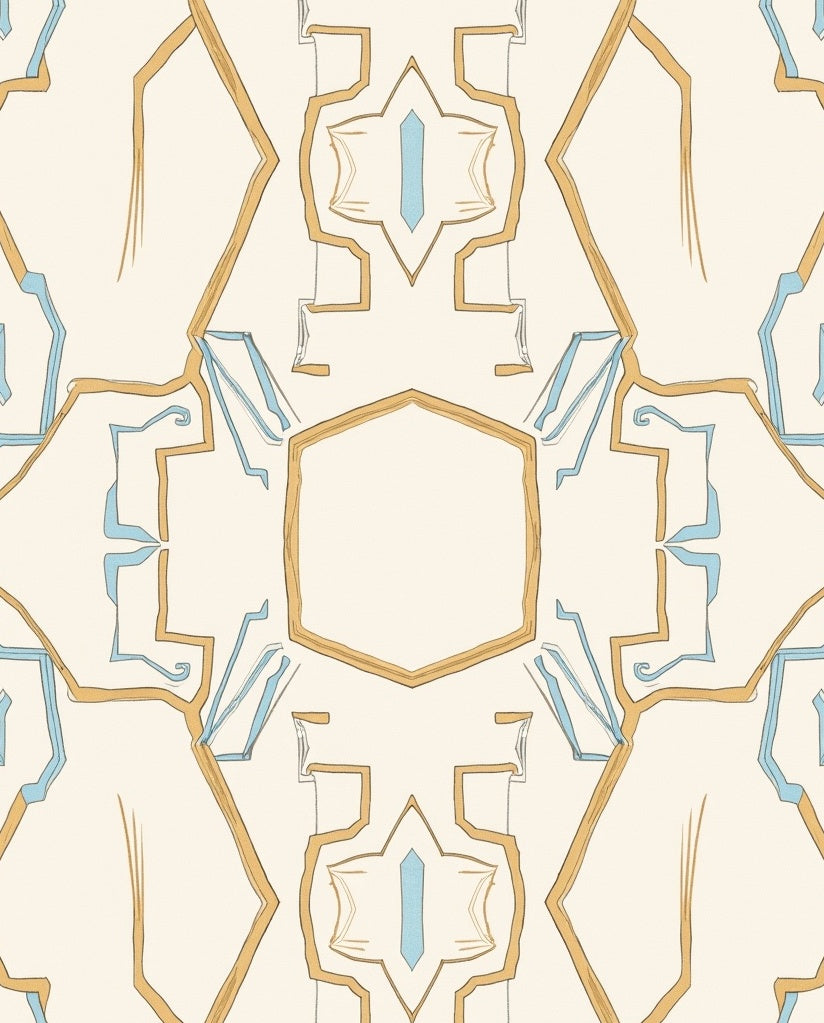 Organic Golden Blue Geometric Mosaic Rug