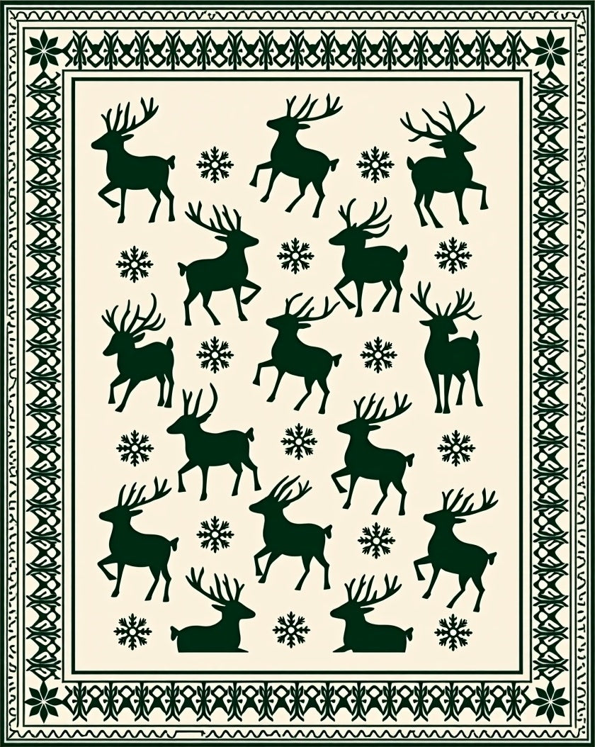 Forest Green Deer Snowflake Accent Rug