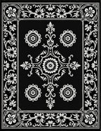 Black White Floral Medallion Frame Rug